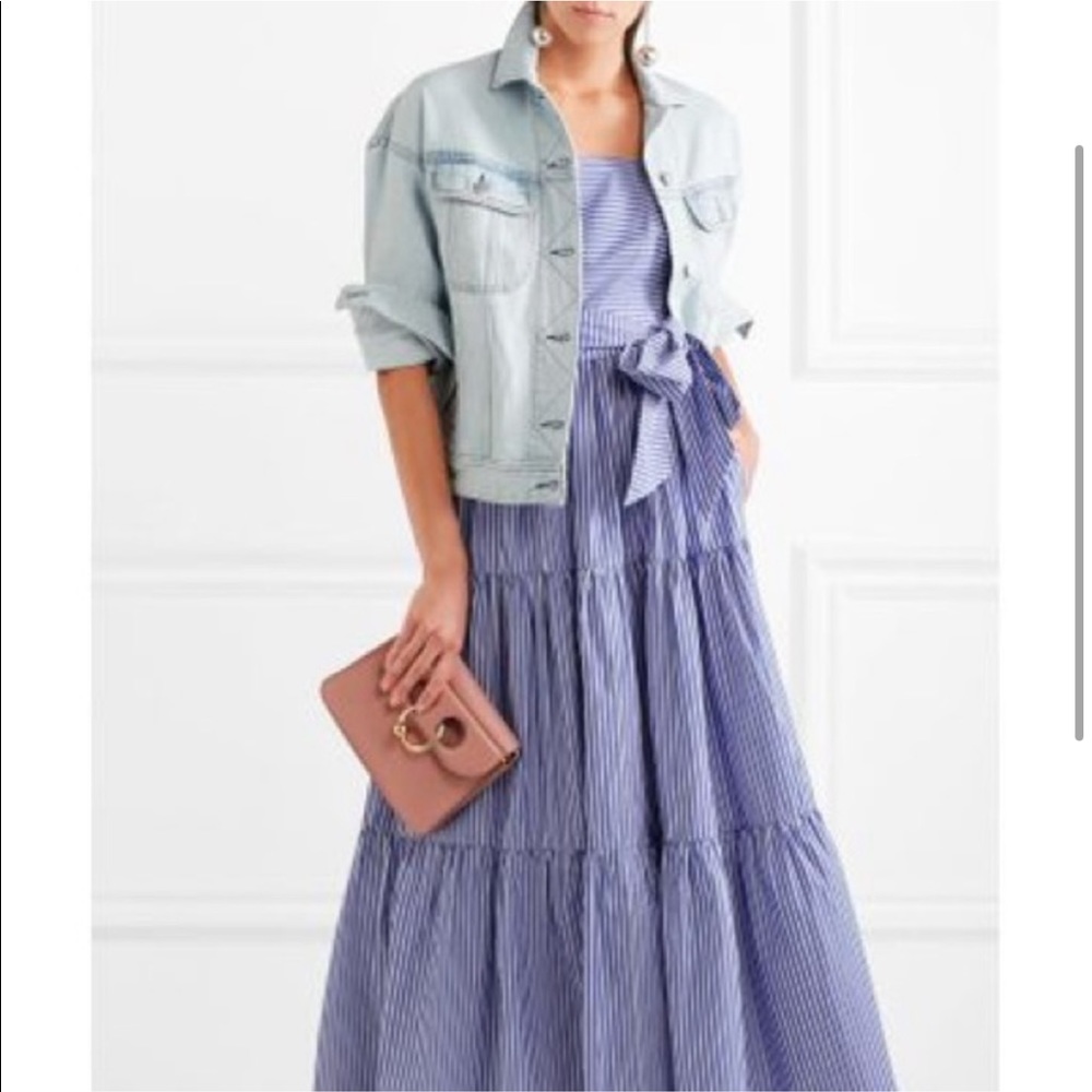 J Crew Garratt striped tiered maxi dress cotton blue white 4 - Picture 4 of 11